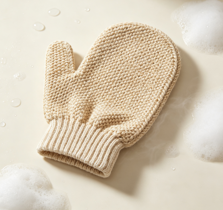 Natural Linen Exfoliating Bath Glove, Reusable Body Scrub Mitt for Dead Skin Removal