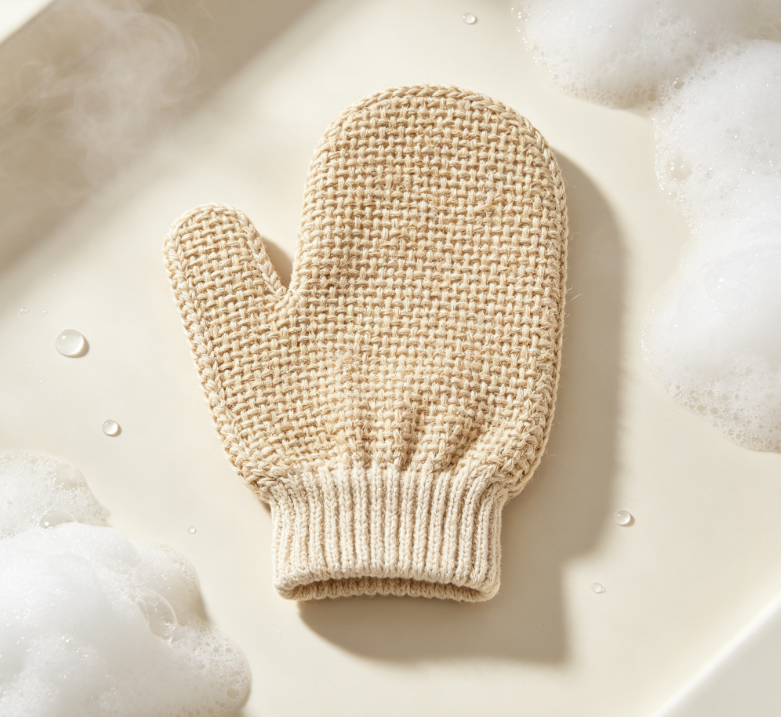 Natural Linen Exfoliating Bath Glove, Reusable Body Scrub Mitt for Dead Skin Removal - Image 2