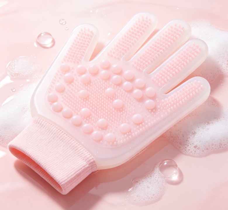 Silicone Shower Massage Glove, Exfoliating Scrub Mitt for Smooth Body Skin