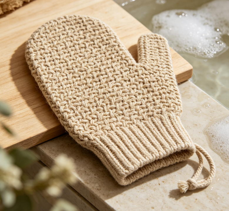 Eco-friendly Linen Body Exfoliating Glove, Shower Scrub Glove for Deep Skin Polishing