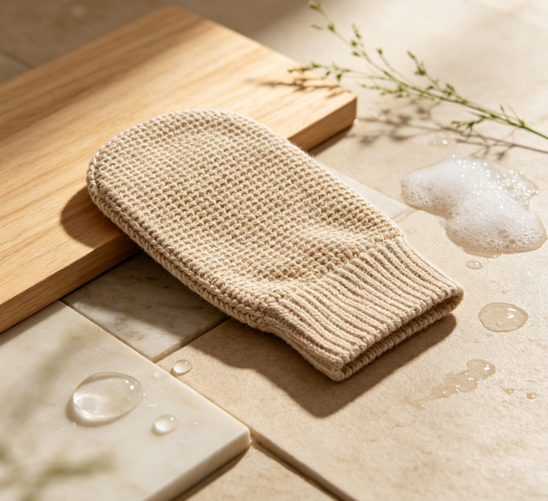 Eco-friendly Linen Body Exfoliating Glove, Shower Scrub Glove for Deep Skin Polishing - Image 2