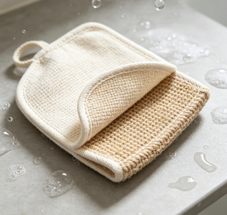 Dual-sided Linen Exfoliating Shower Glove, Gentle & Intense Body Scrub Accessory