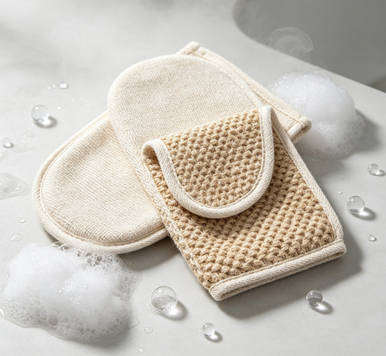 Dual-sided Linen Exfoliating Shower Glove, Gentle & Intense Body Scrub Accessory - Image 2