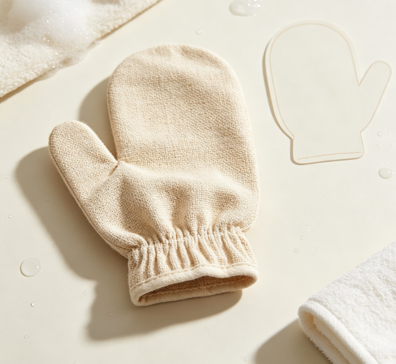 Portable Natural Linen Bath Scrub Glove, Travel Exfoliating Mitt for Body Care
