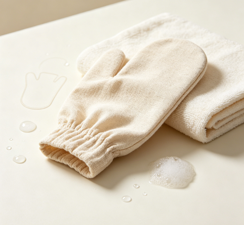 Portable Natural Linen Bath Scrub Glove, Travel Exfoliating Mitt for Body Care - Image 2