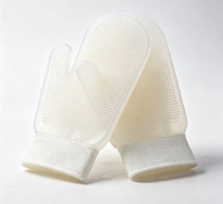 Reusable Silicone Bath Scrub Gloves, Smooth Skin Exfoliating Gloves