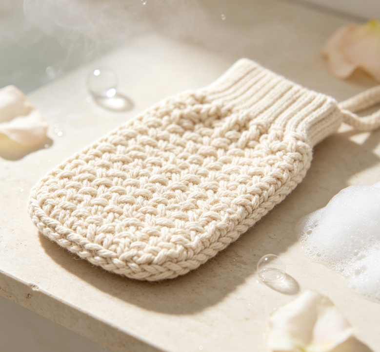 Household Linen Skin Exfoliating Glove, Spa Quality Body Scrub Bath Mitt