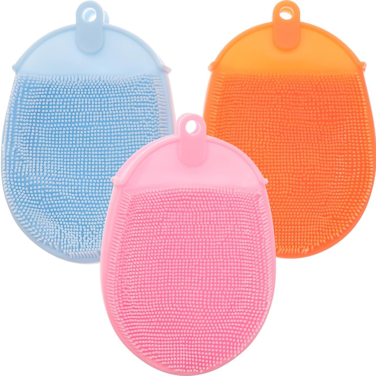 3-Piece Silicone Shower Cleansing Brush Set | Body Exfoliating Gloves and Facial Scrub Brush Combo | Quick-Drying Home Care Tools