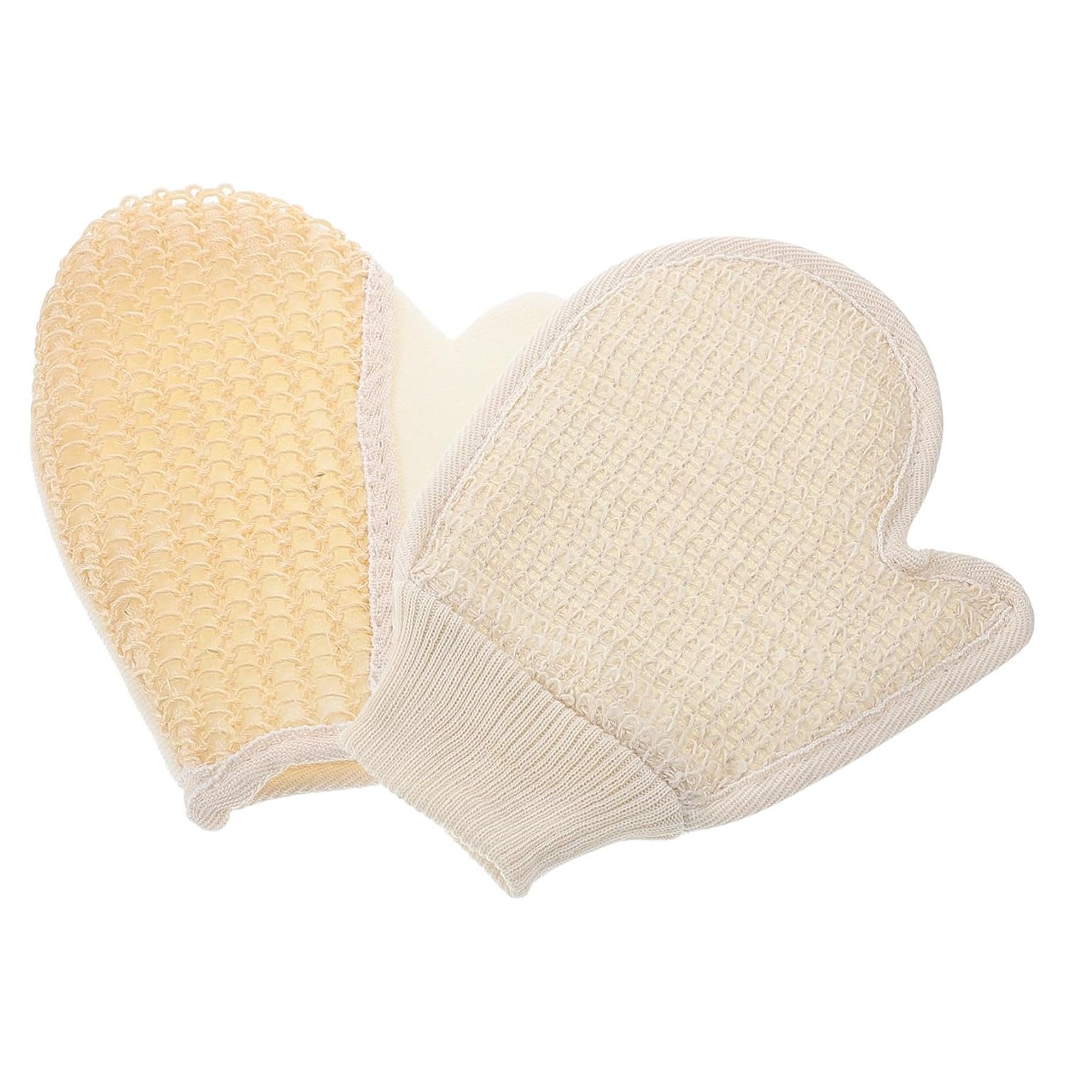 2-Pack Natural Exfoliating Bath Gloves | Sisal and Cotton-Linen Blend | Deeply and Gently Cleanses (Smooth Bathing Experience)