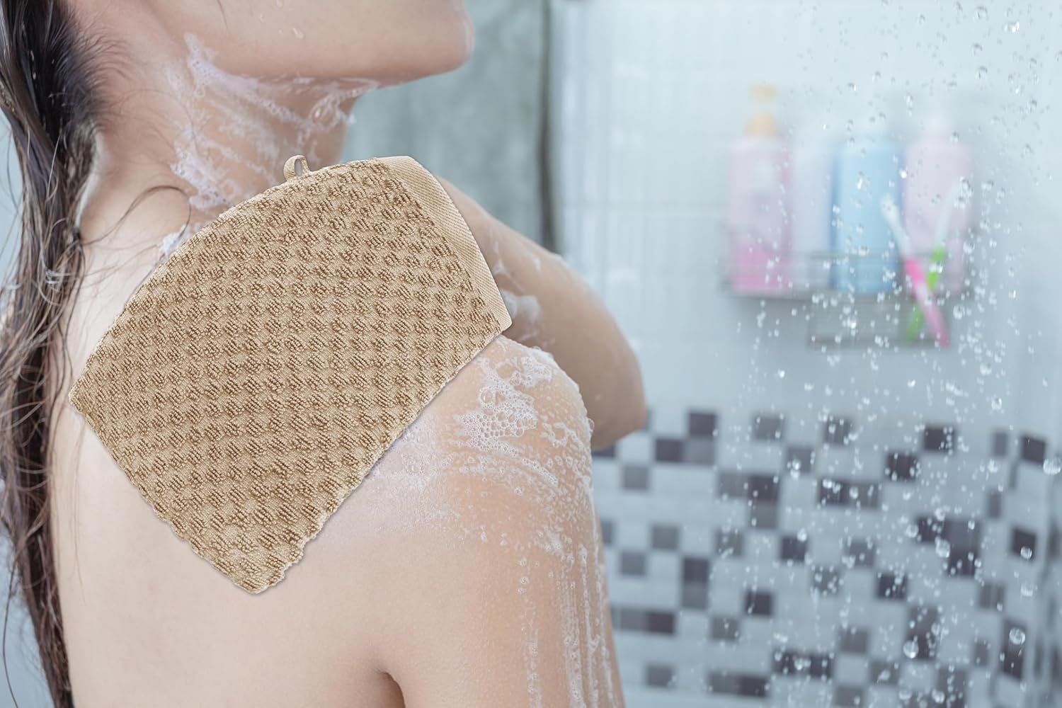 6-Pack 100% Cotton Waffle Exfoliating Gloves | Large Linen-Textured Shower Gloves - Image 2