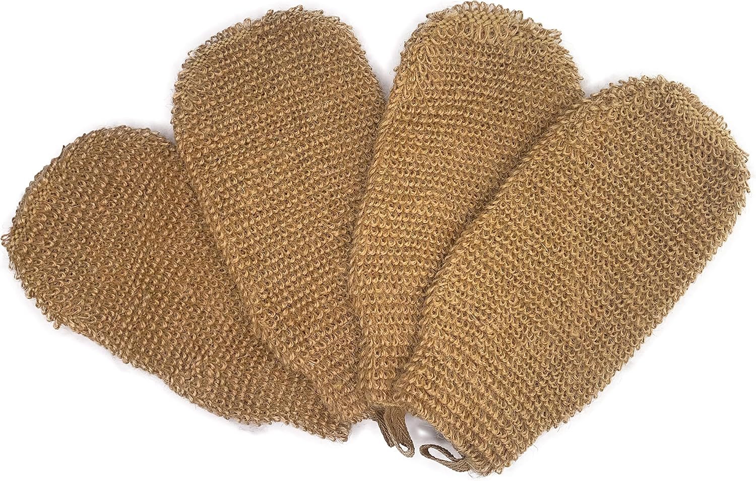 4-Pack Natural Linen Exfoliating Gloves | Shower & Cleansing Set | Machine Washable & Dryable (Dual-Use as Face Towel/Body Scrub)